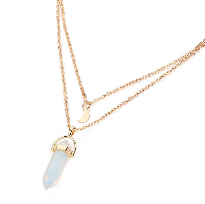 Natural stone glass hexagonal necklace