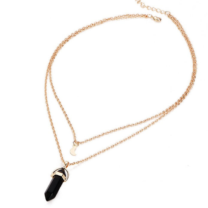 Natural stone glass hexagonal necklace