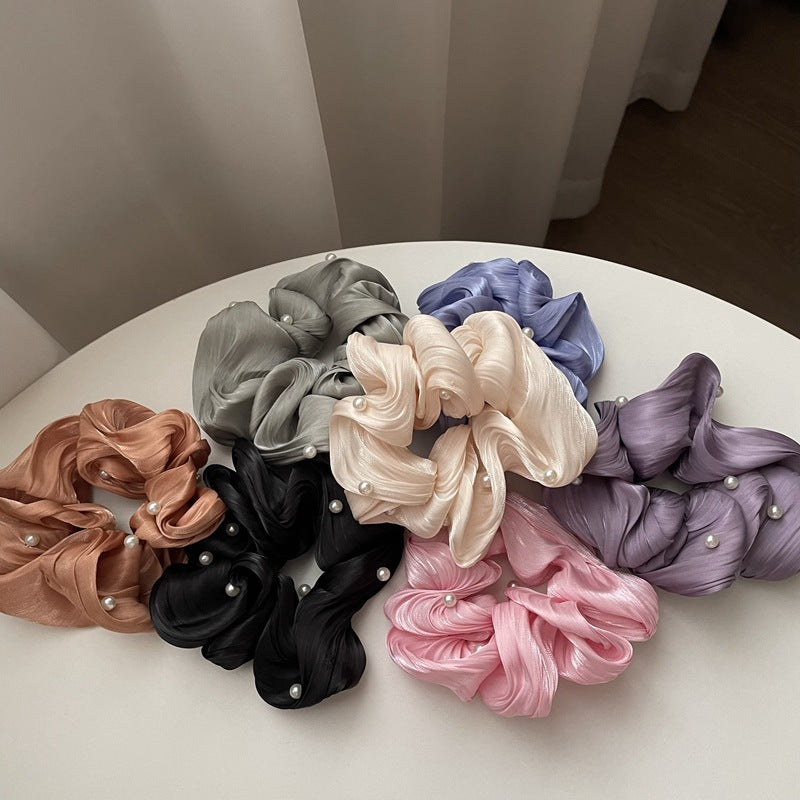 Pearl Texture Wavy Simple Ruffled Silk Scrunchie