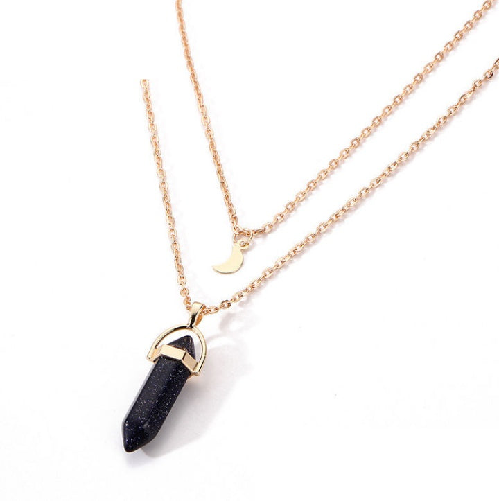 Natural stone glass hexagonal necklace