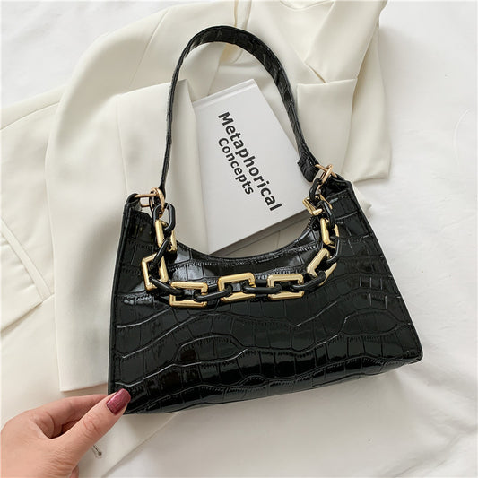 Fashion Stone Texture Shoulder Bag With Chain