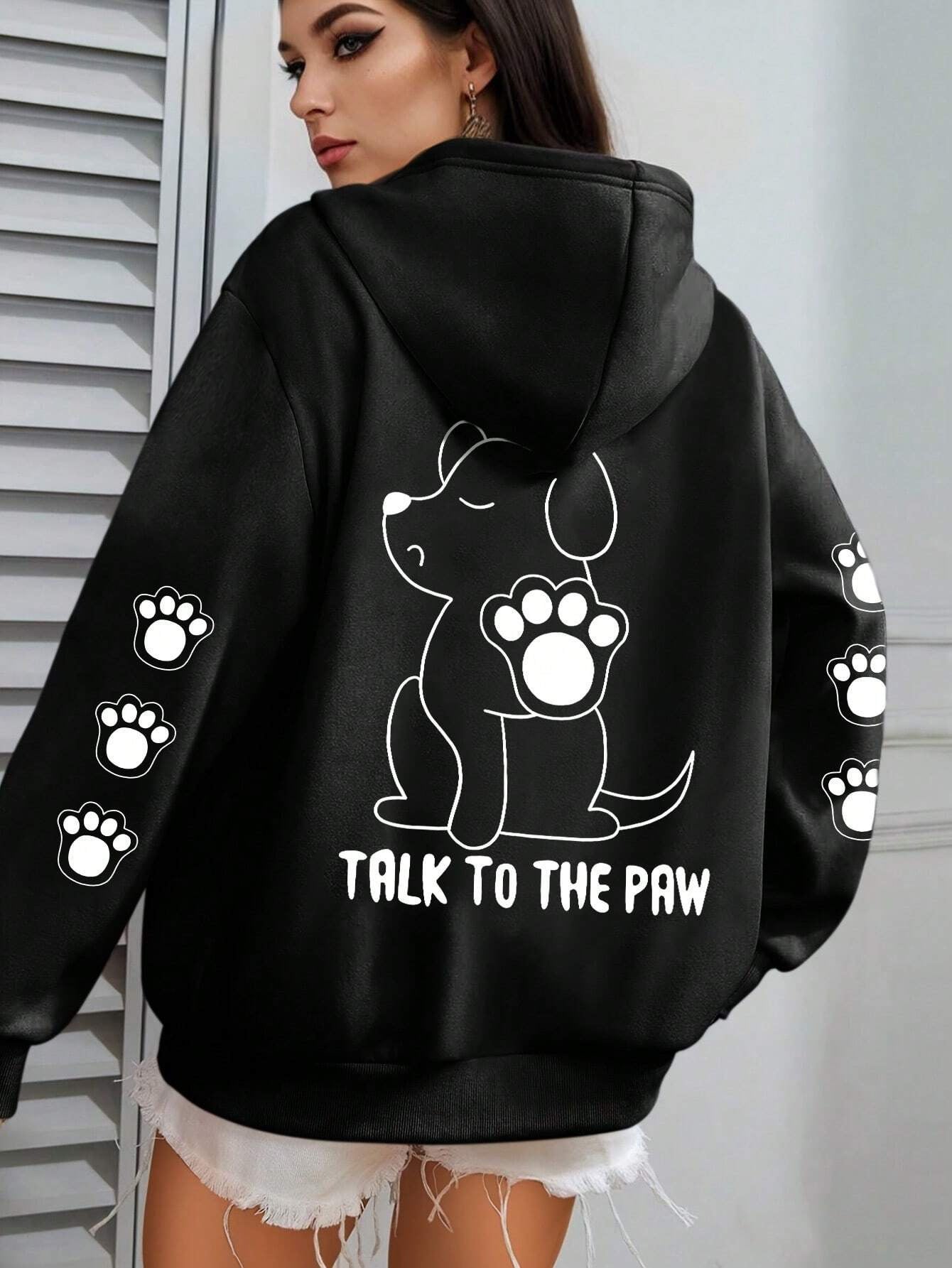 Funny Dog Cartoon Printed Women Hoodie