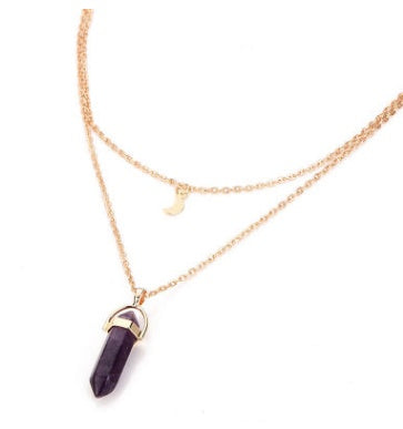Natural stone glass hexagonal necklace