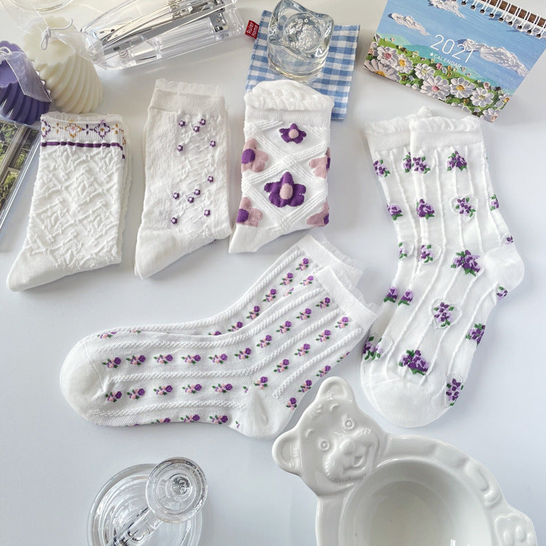 Harajuku Retro Embroidery Kawaii 5 Pair Cute Socks