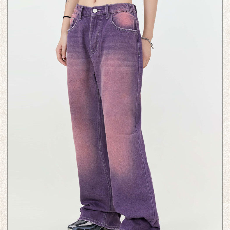 Street Washed Distressed Leg White Purple Color Jeans