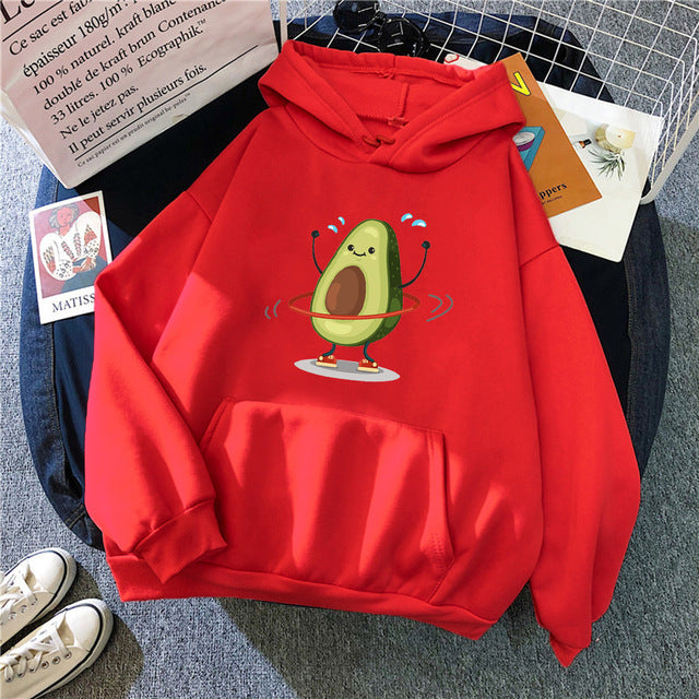Hoodies Sporty Cartoon Avocado Print Warm