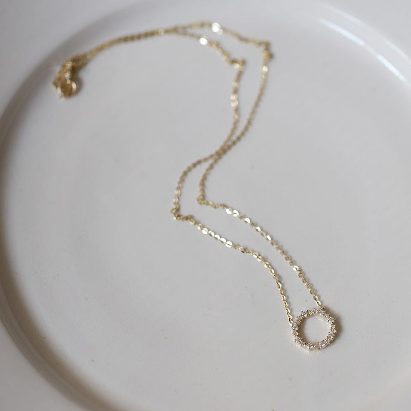 Full Diamond Circle Temperament Japanese And Korean K Gold Clavicle Chain