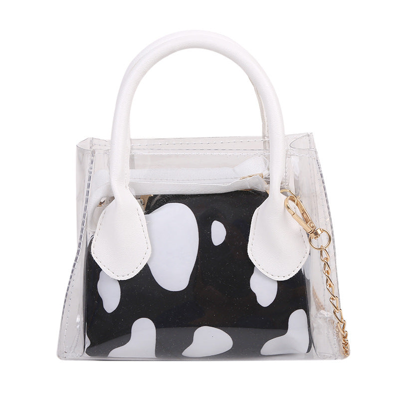 Transparent Cow Leopard Printing Women Small Chain Crossbody Handbag