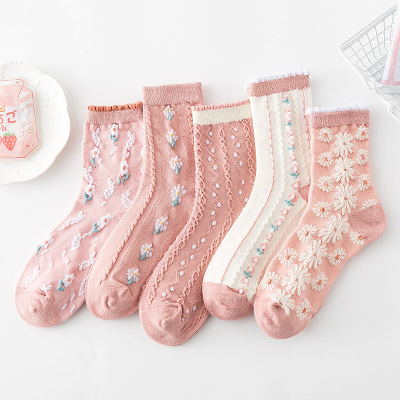 Harajuku Retro Embroidery Kawaii 5 Pair Cute Socks