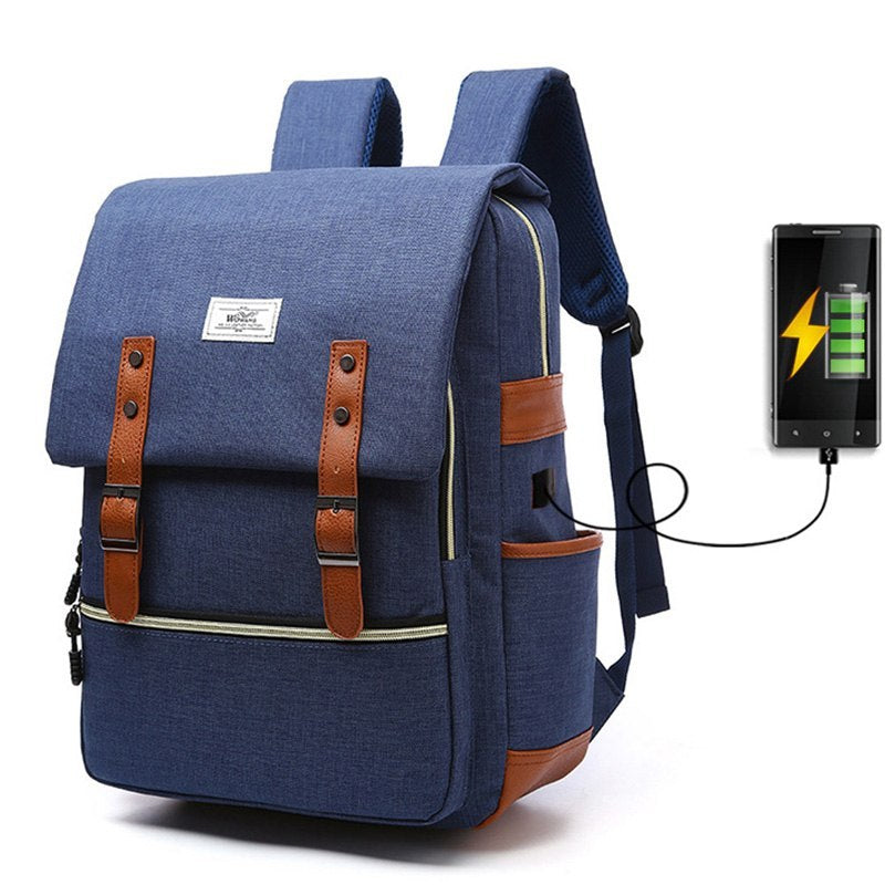 Vintage men women canvas backpack laptop backpack with USB charging fashion travel