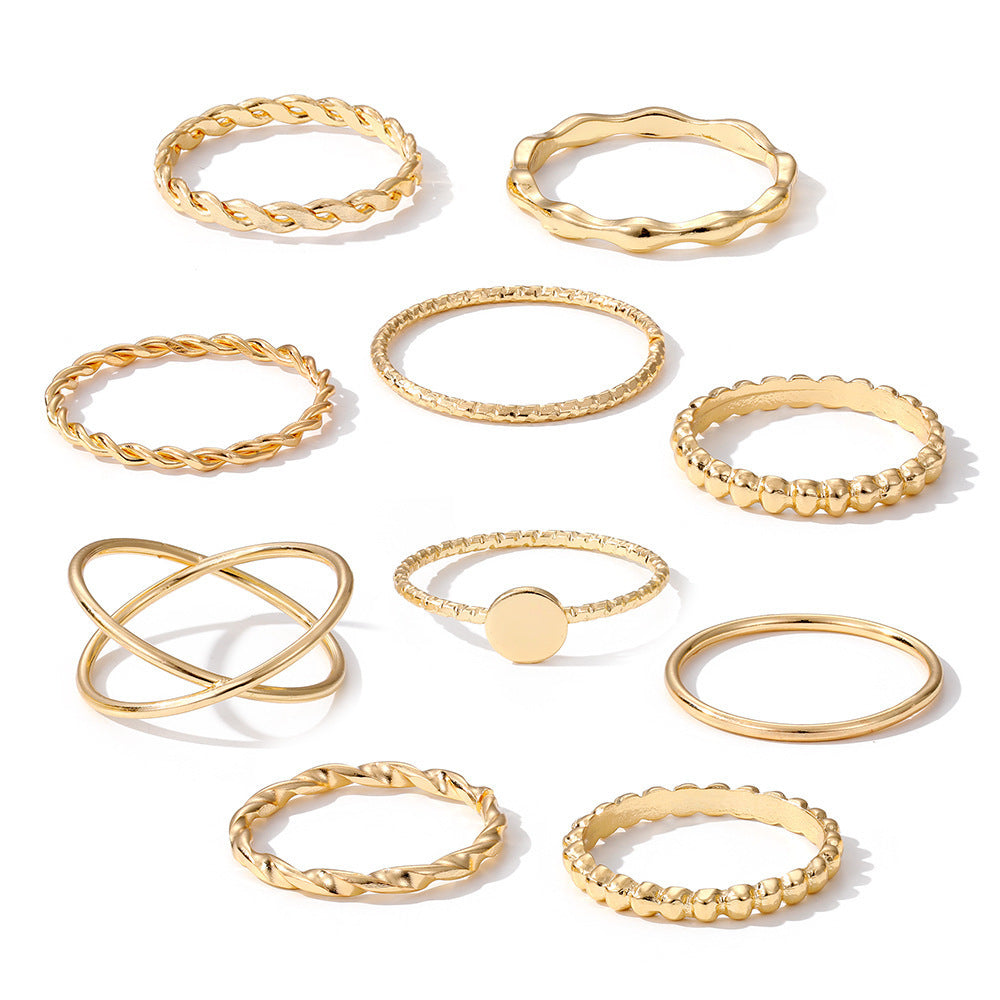 New Women's Knuckle Ring Twist Cross 10-piece Set