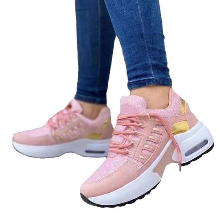 Lace Up Women Wedge Heel Running Shoes