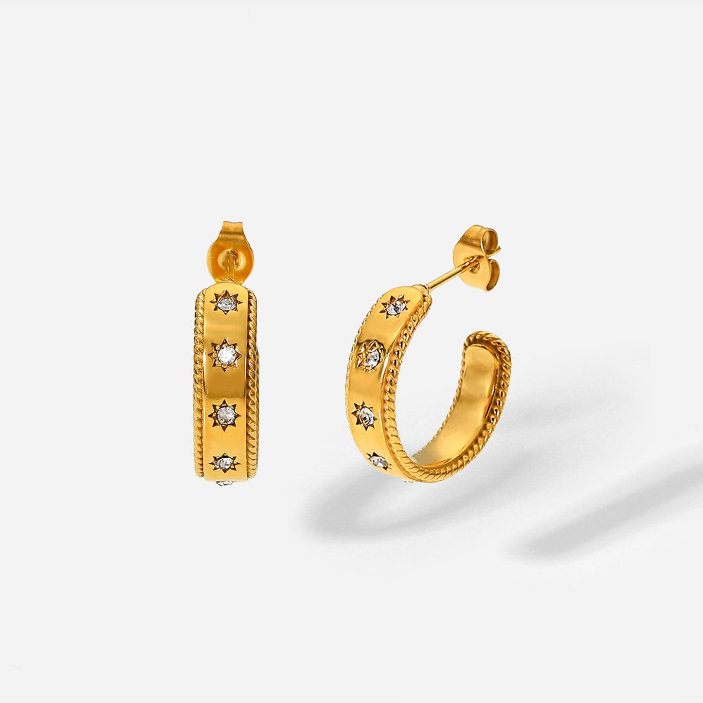 Modische 18K Gold Stern Zirkonia Ohrringe