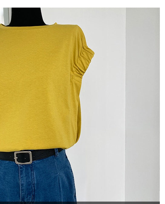 Skimpy Sleeves And Pleated T-shirt