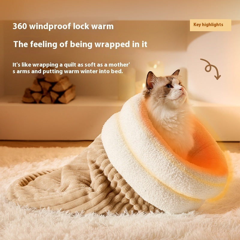 Pet Sleeping Bag Winter Warm Soft Plush Semi Enclosed