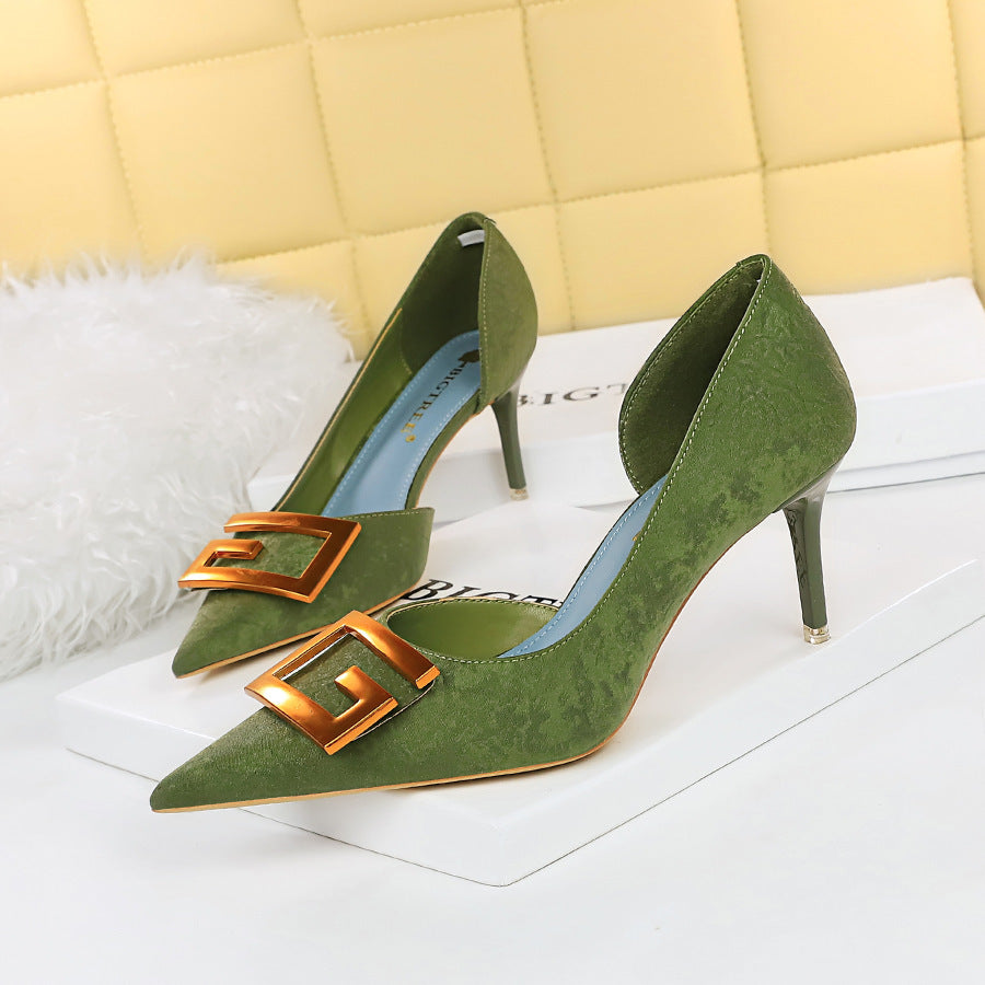 Women's Fashion Slim Stiletto High Heel Side Hollow Buckle Decorative Shoes