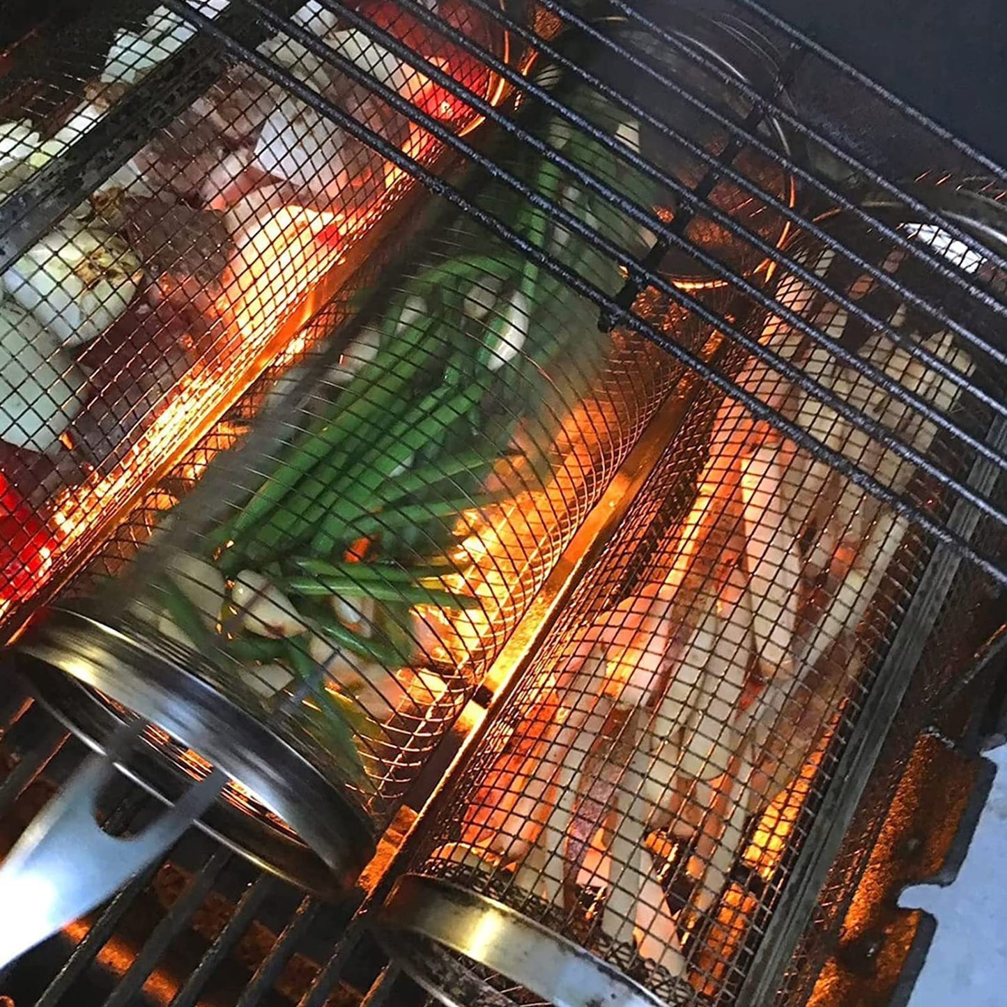 ローリンググリルメタルBBQネットポータブルアウトドアキャンプバーベキューラックバスケット