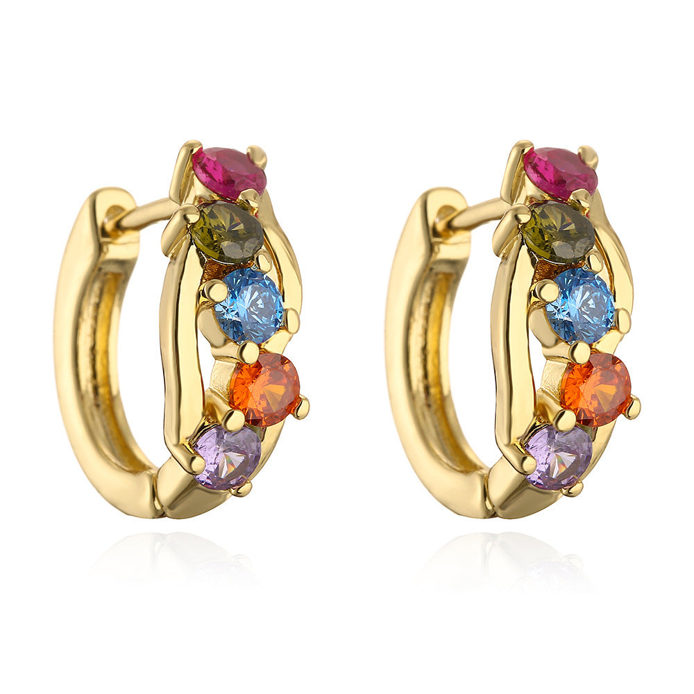 18K Gold Zircon Vintage Circle Earrings