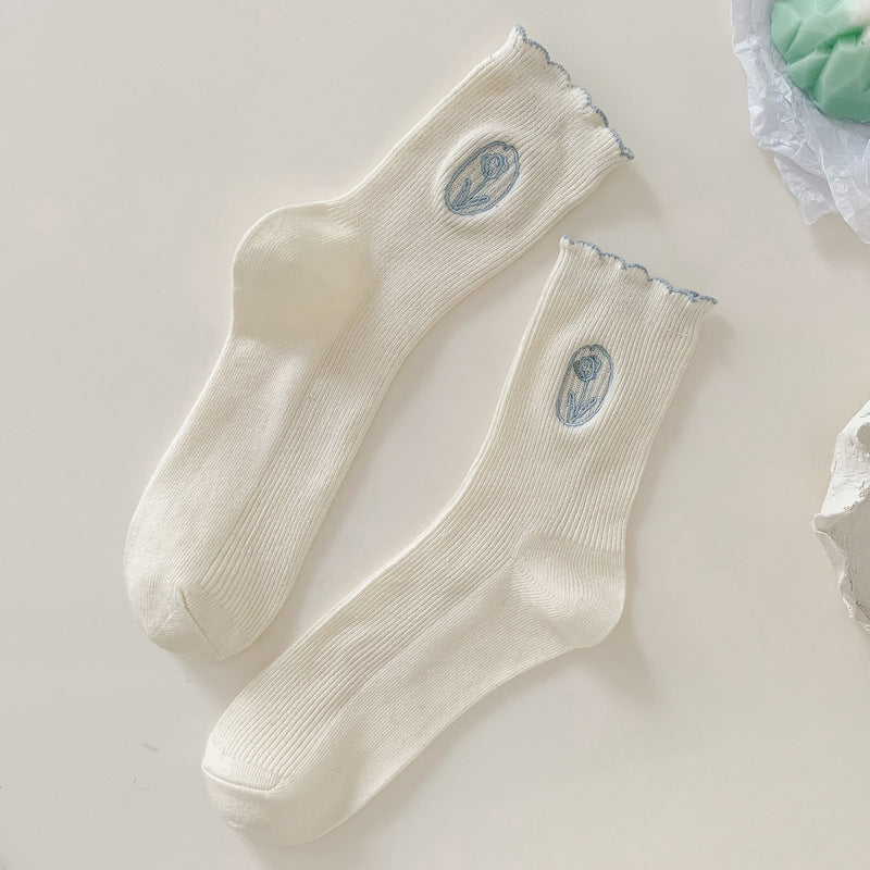 Fashion Cotton Cream Color Women's Socks