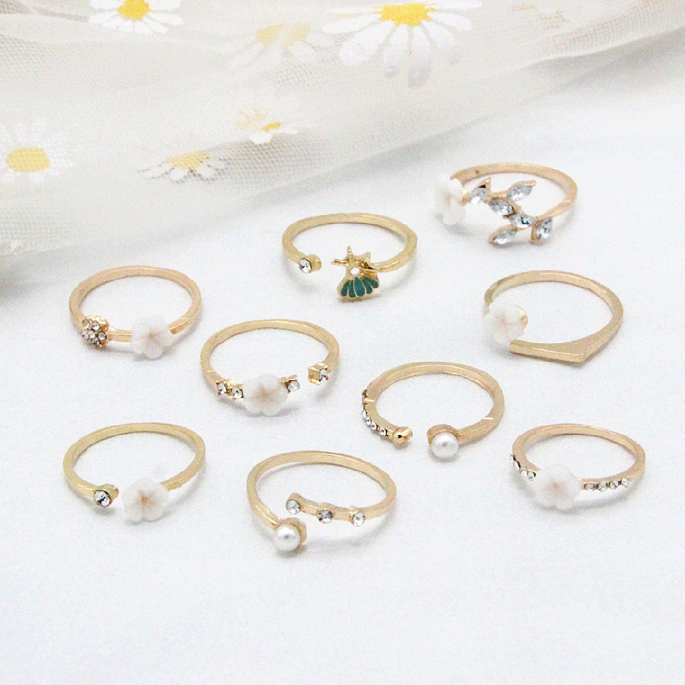 Pearl And Diamond 9-piece Ring Joint Ring