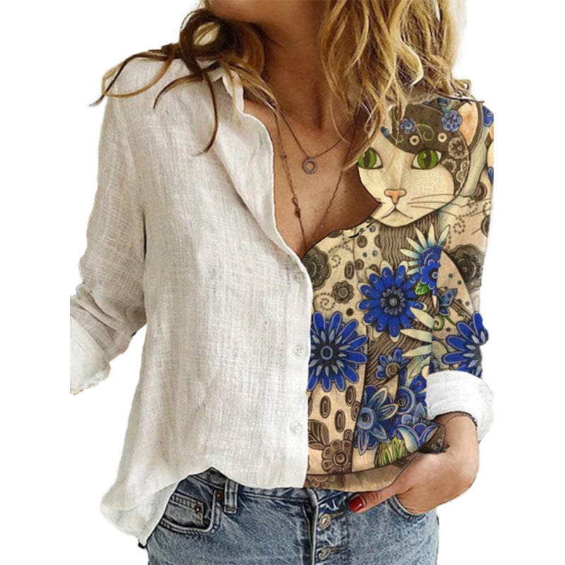 Women's Half Sided Fashion Print Shirt