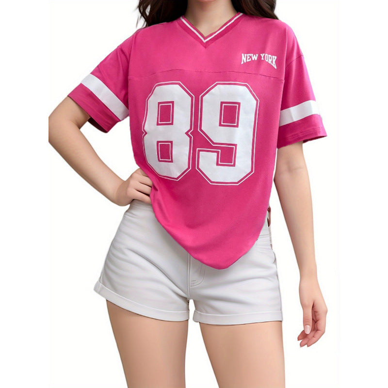 Versatile Casual Loose Letter Flower Short Sleeve Shirt