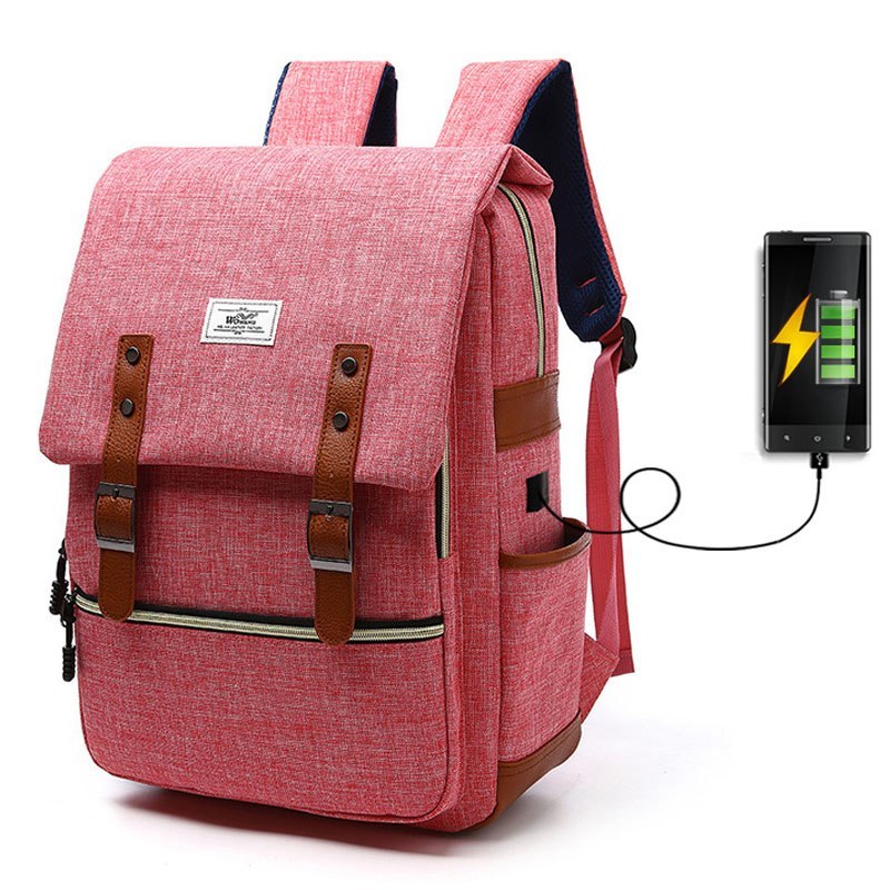 Vintage men women canvas backpack laptop backpack with USB charging fashion travel
