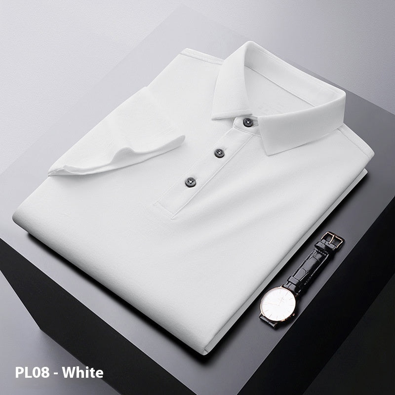 Men's Solid Color Polo Collar Business Casual Short-sleeved T-shirt