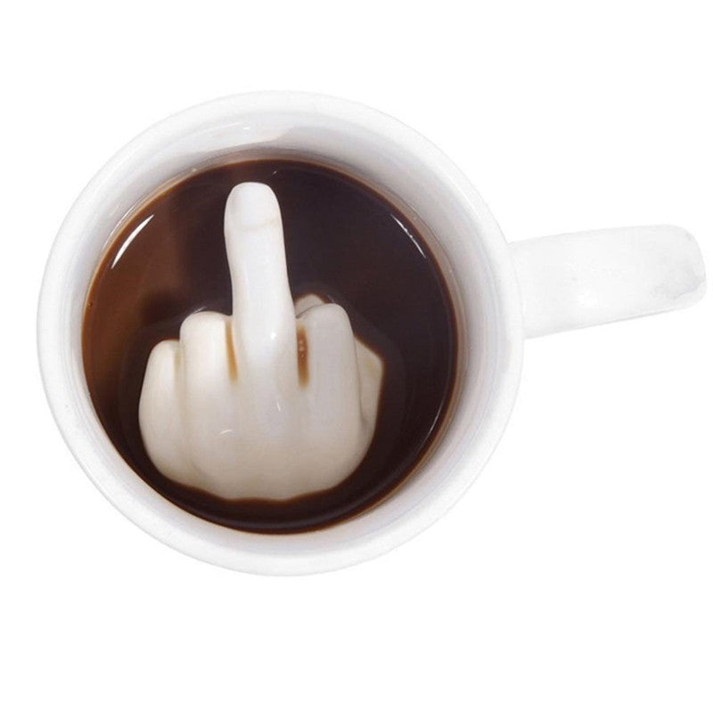 Creative Design White Middle Finger Mug Novelty Style