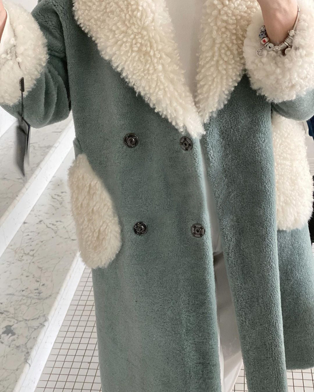Lamb Wool Long Lapel Pocket Jacket Simple Women's Clothing