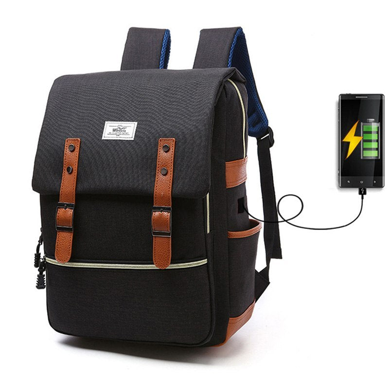 Vintage men women canvas backpack laptop backpack with USB charging fashion travel