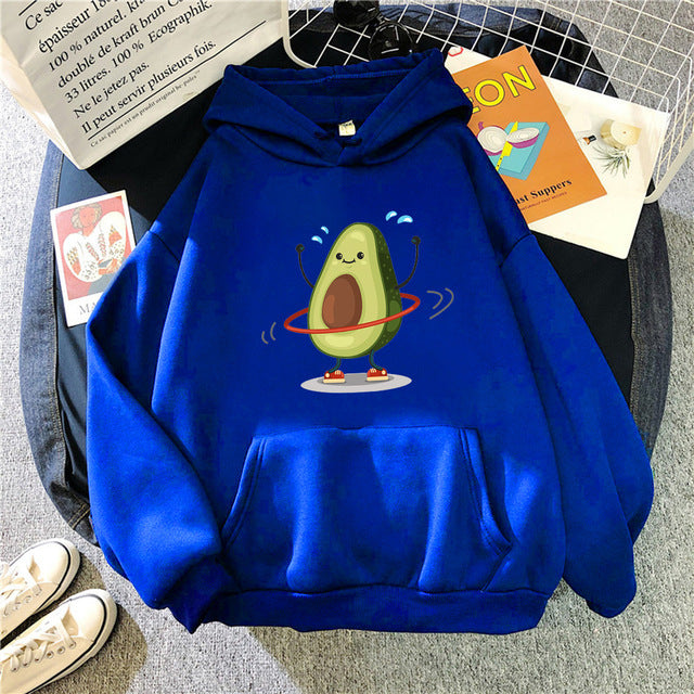 Hoodies Sporty Cartoon Avocado Print Warm