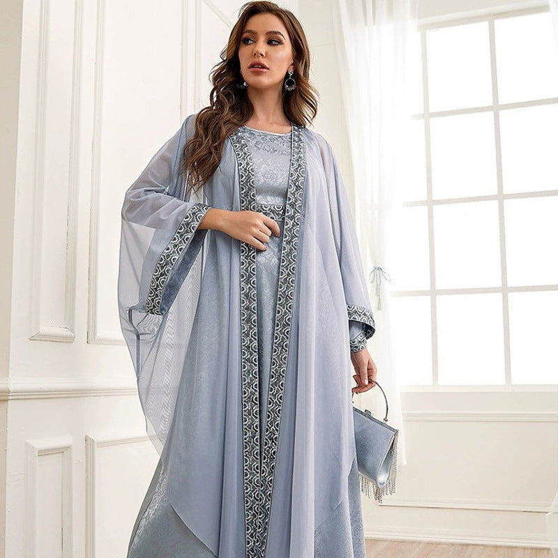 Autumn Muslim New Middle East Arab Abaya Embroidery Set Female Side