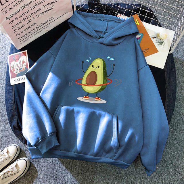 Hoodies Sporty Cartoon Avocado Print Warm