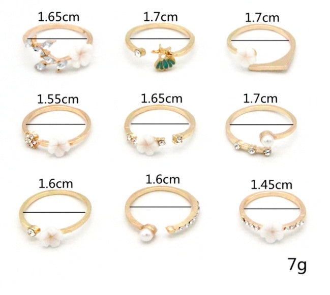 Pearl And Diamond 9-piece Ring Joint Ring