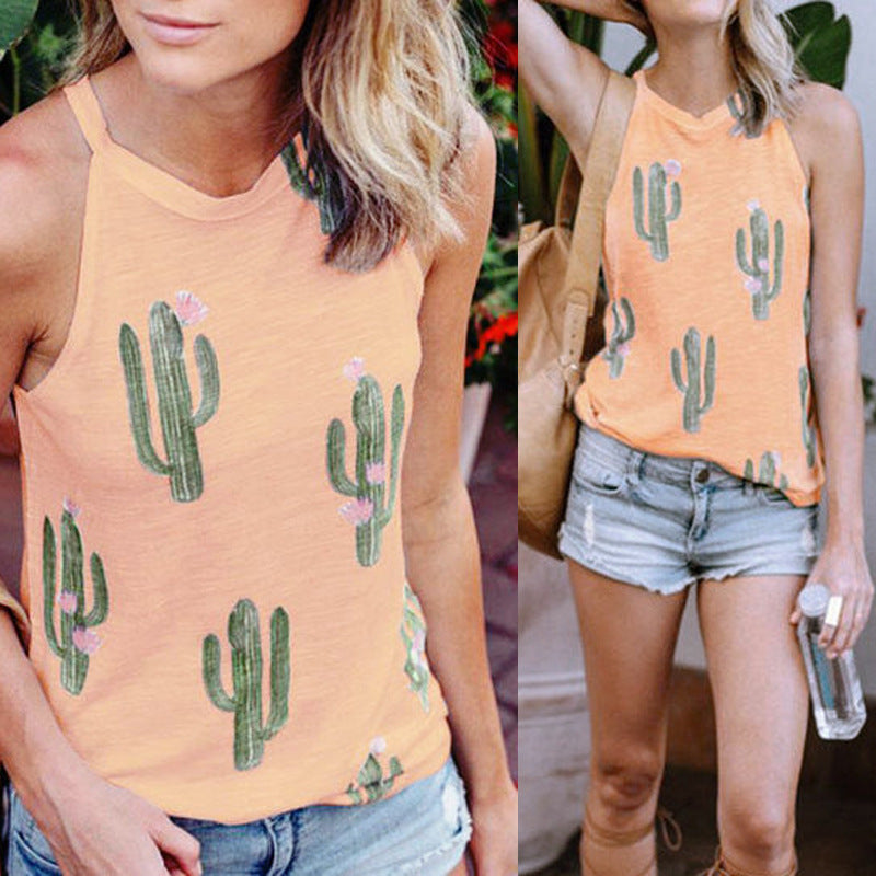 Summer Cactus Print Women T Shirt