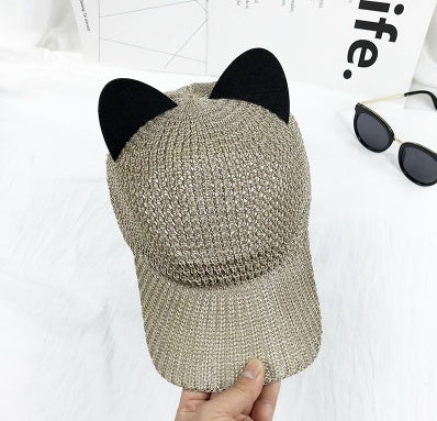 夏に使えるかわいい猫耳通気性ソーラーメッシュ野球帽