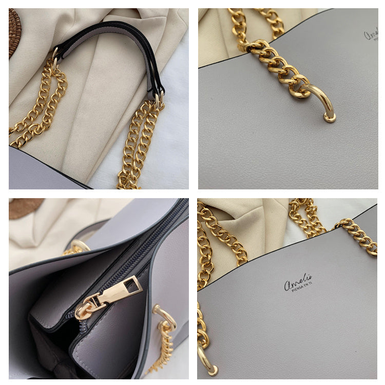 Korean Style Ladies Chain Tote Brown Handbag