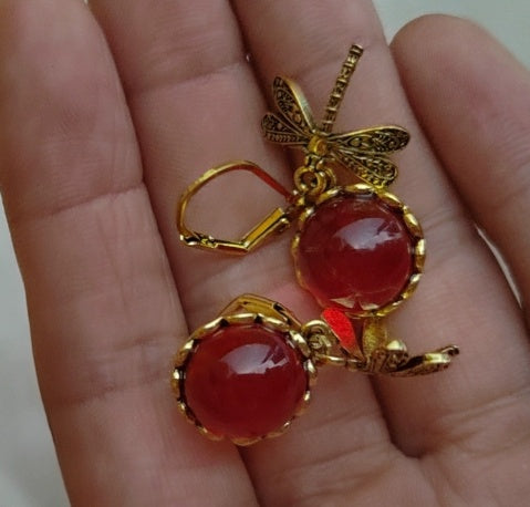 Vintage Dragonfly Pendant Earring Boho Chakra Blue Moonstone Earrings For Women