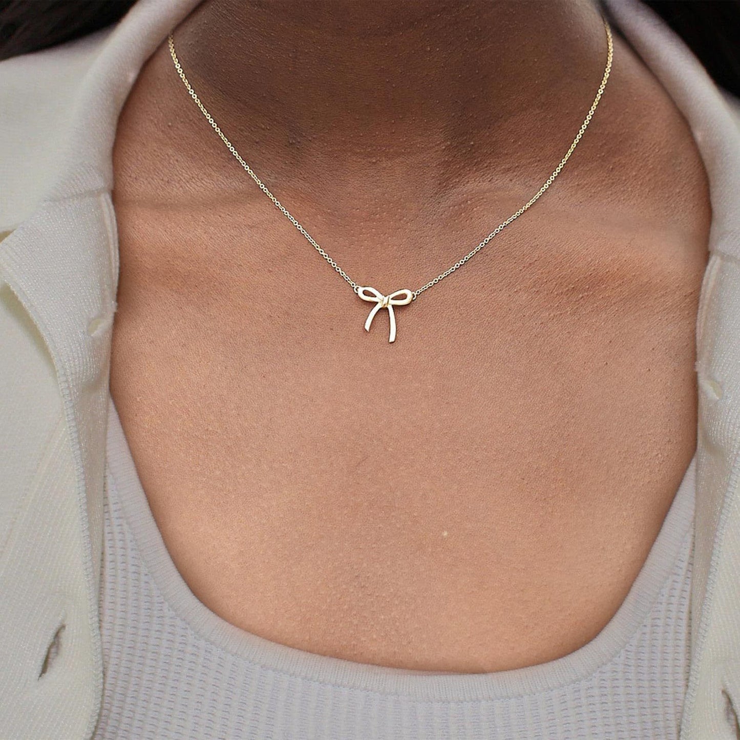 Gold & Silver Bow Necklace with Matching Bow Earrings
