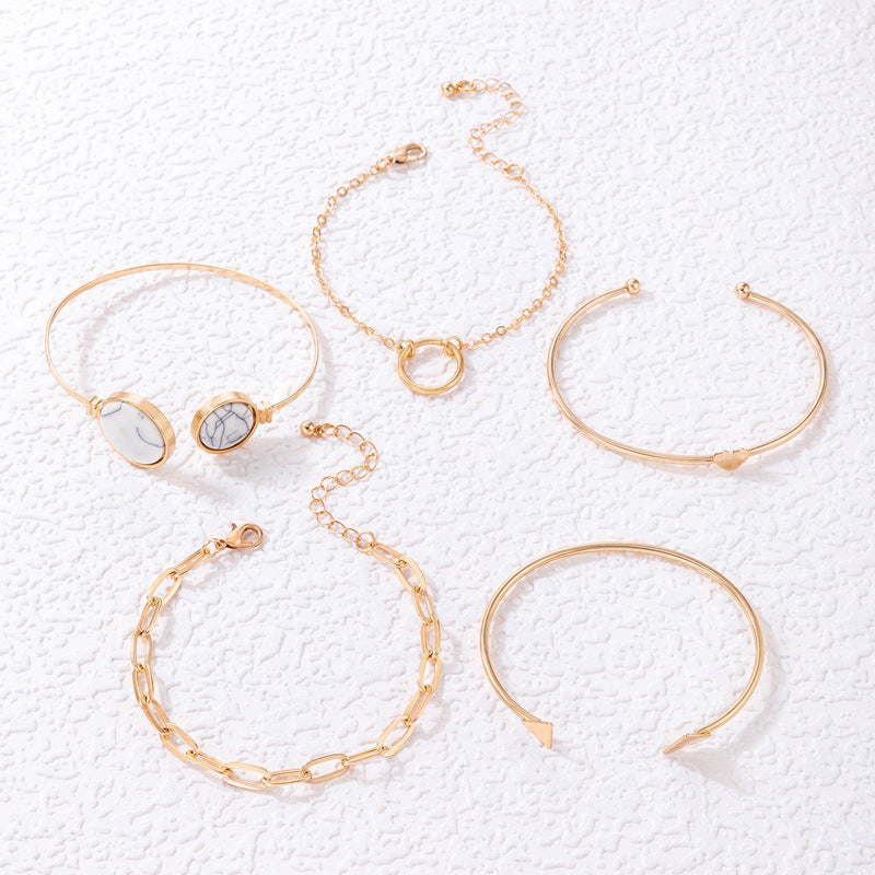 Women's Five-piece Bracelet Set With Imitation Gemstone Inlaid Opening