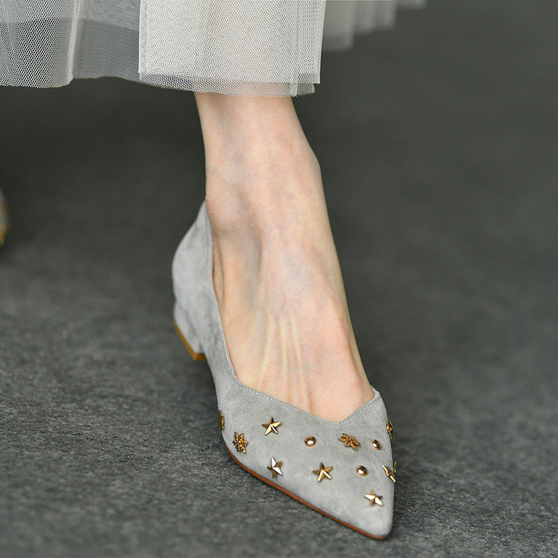 Frosted Low-Cut Spitzschuh All-Match Flache Slip-on Pumps mit niedrigem Absatz Obermaterial Kaschmir (Schaffell)