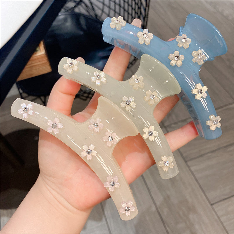 Women's Rhinestone Large Grip Small Floral Claw