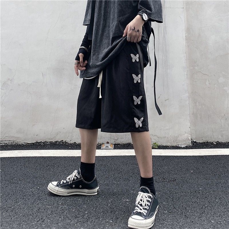 Retro Butterfly High Waist Five Points Wide Leg Pants