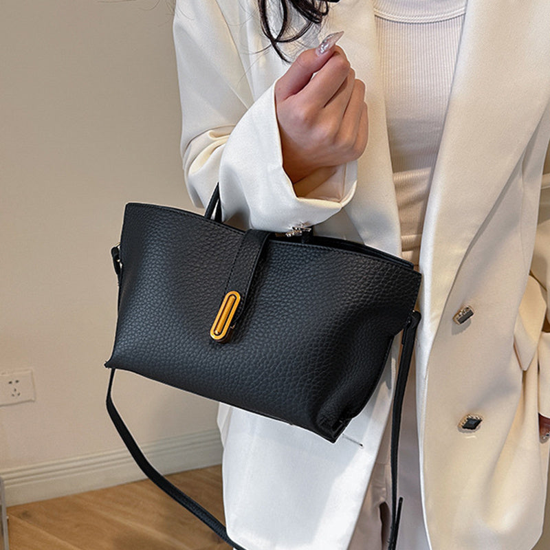 INS Litchi Pattern Shoulder Bag Fashion Zipper Bucket Bag