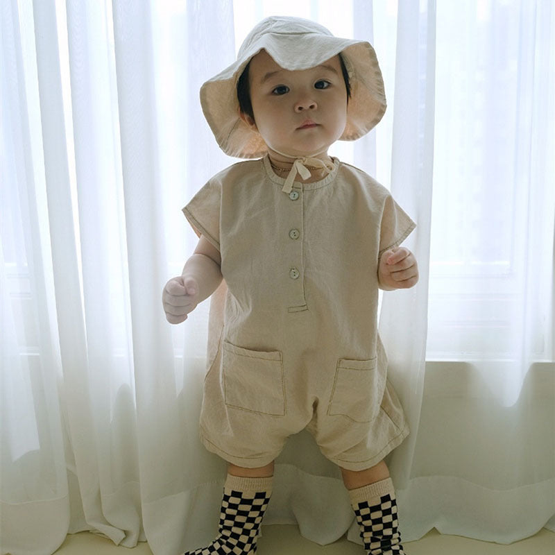 Plaid Romper & Hat Two-piece Baby Summer Clothes