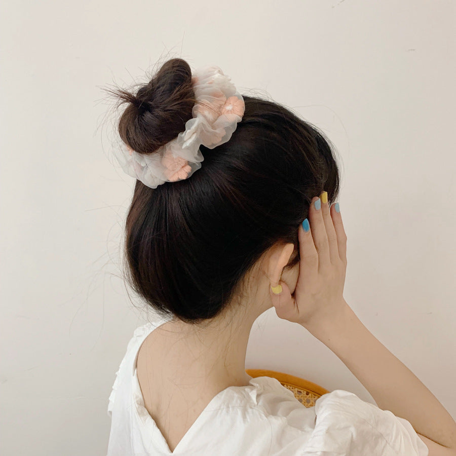 Flower Tie Hair Ring Organza Scrunchie