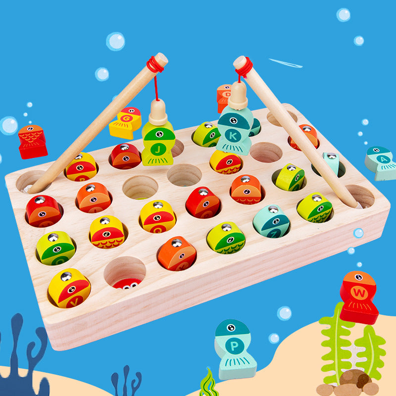 Children's Wooden Magnetic Fishing Game Fine Motor Skill Toy Letter Color Classification