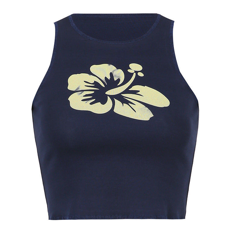 Flower Print Sleeveless Slim Vest