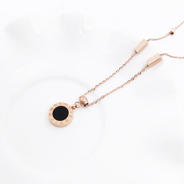 titanium steel plated 18K rose gold double-sided Roman numerals necklace